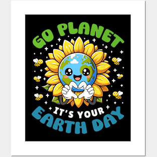 Go Planet Its Your Earth Day Cute Sunflower Kids Toddler Posters and Art